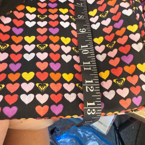 Roxy Quicksilver Heart Patterned Black & Pink Lightweight Tote Bag - Picture 8 of 10